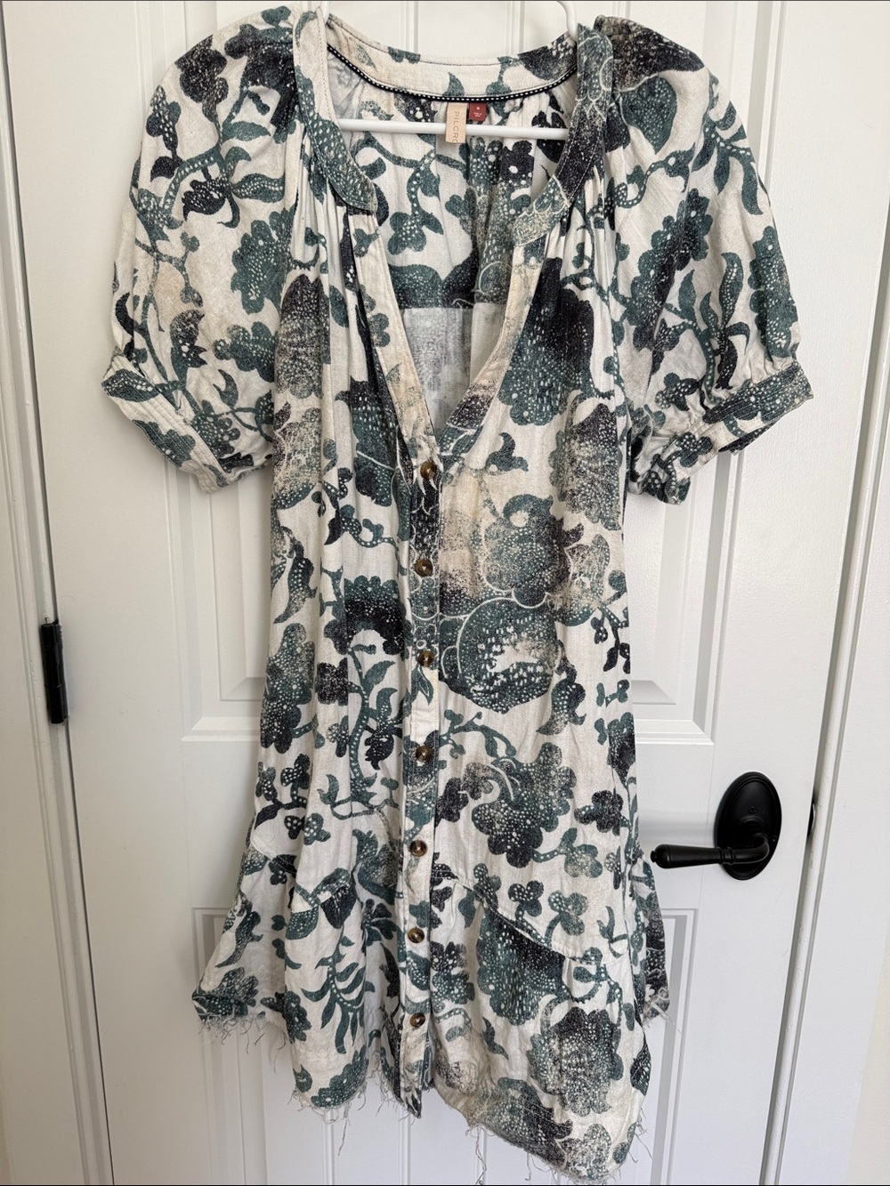 Pilcro White and Green Floral Mini Dress